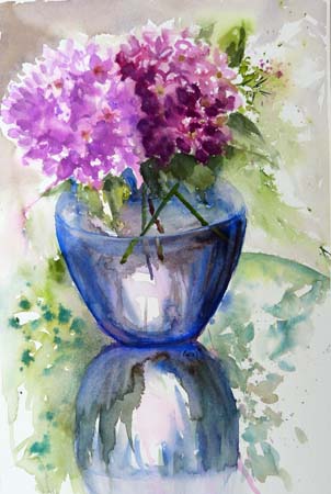 Hortensien in blauer Vase